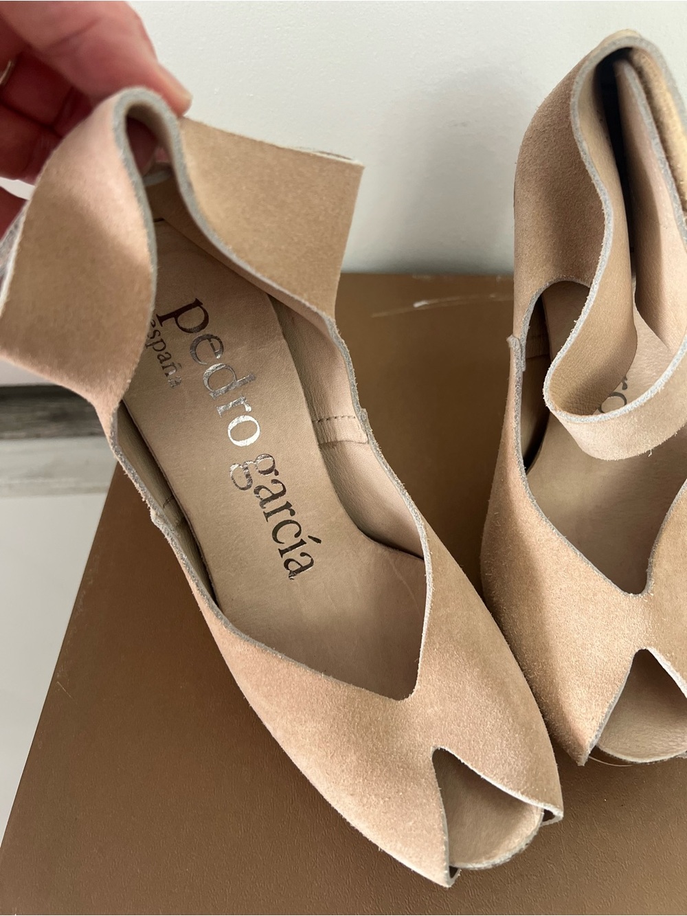 Pedro Garcia‎ Blush Tank Suede Peep-Toe Ankle-Strap Heels - Picture 5 of 6